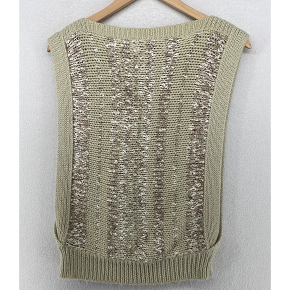 ESSENTIALS Sweater Womens L Chunky Slub Vest Boat Neck Pullover Beige Vintage 80 - Picture 3 of 14
